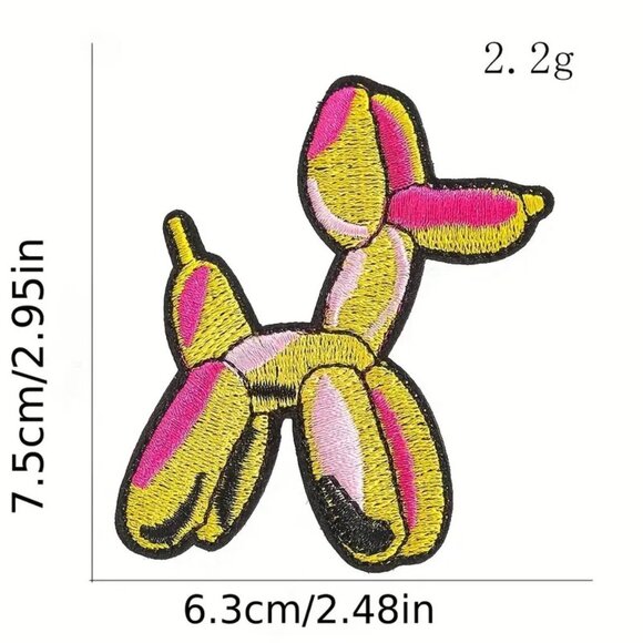 Balloon Dog Embroidered Patch Yellow Pink Fuchsia Black Iron On - Picture 3 of 4